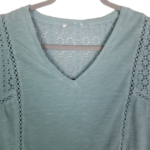 Sundance Womens Blue Eyelet Crochet Blouse Top V-N - Picture 2 of 5